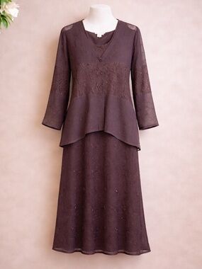 Papillon Size Large Three-Piece Lace & Sheer Tunic Set 100% Rayon